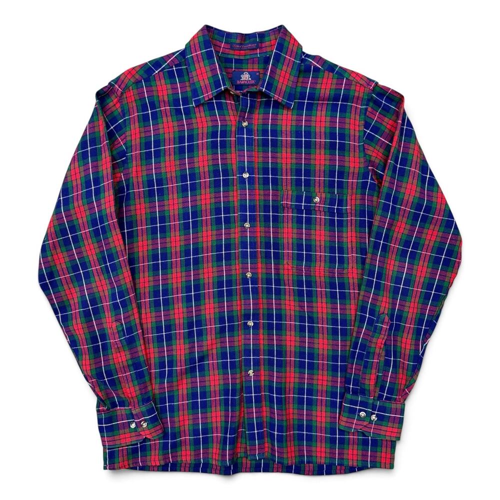 True Vintage Baracuta Flannel Shirt Loop Tag Red Blue Plaid Single Needle M Soft